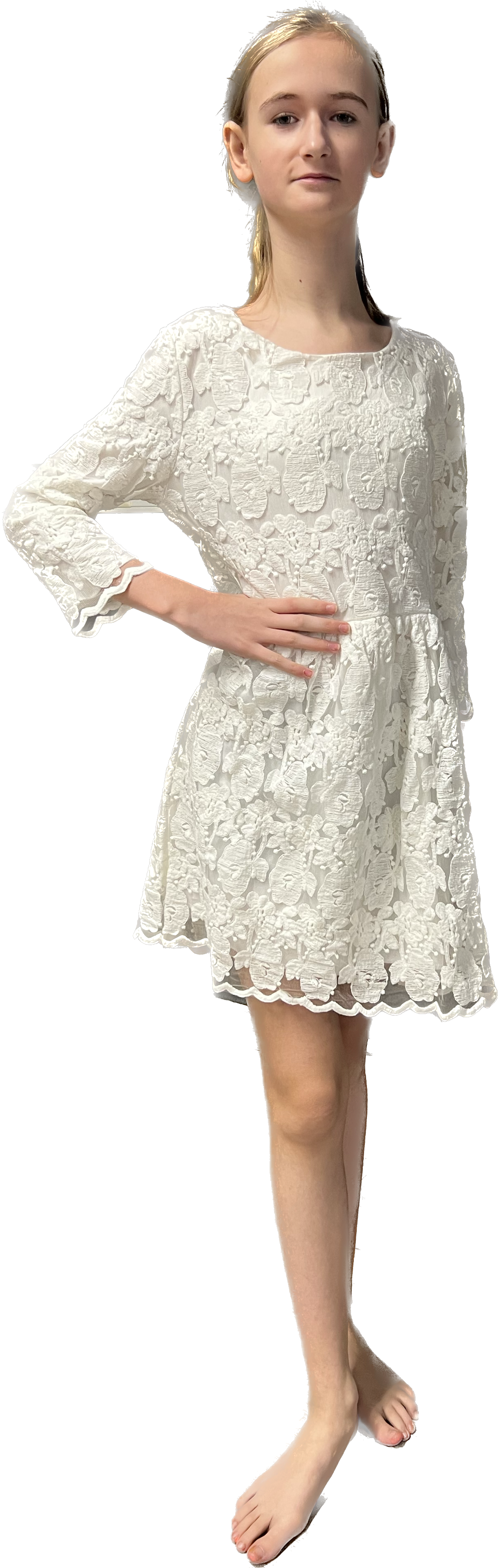 US dollar Betsy Trotwood Calligrapher Witte kanten kleedjes lange mouw V16 – Danscentrum Boléda